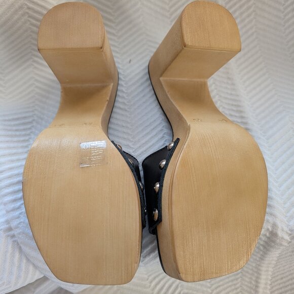 L’Intervalle Platform slide mules Clogs Black Leather with studs Wooden, Sz 38 - Picture 7 of 10